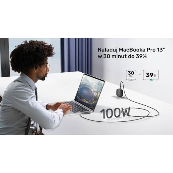 Kabel USB-C -> USB-C kątowy 2,0m PD 100W Unitek C14123BK-2M